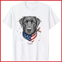Custom Pet Portrait Patriotic Dog 4th of July American White Cotton T-Shirt