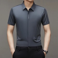 Cooling Ice Silk Men’s Casual Shirt Thin Short Sleeve Business Casual Pure Color