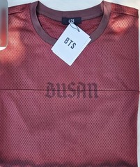 BTS Red Polyester Mesh Logo Crew Neck Short Sleeve T-Shirt Men’s L
