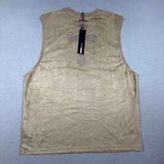 Fashion Nova Men Studded Cross Faux Suede Tee Stone Tan Sleeveless Shirt Large