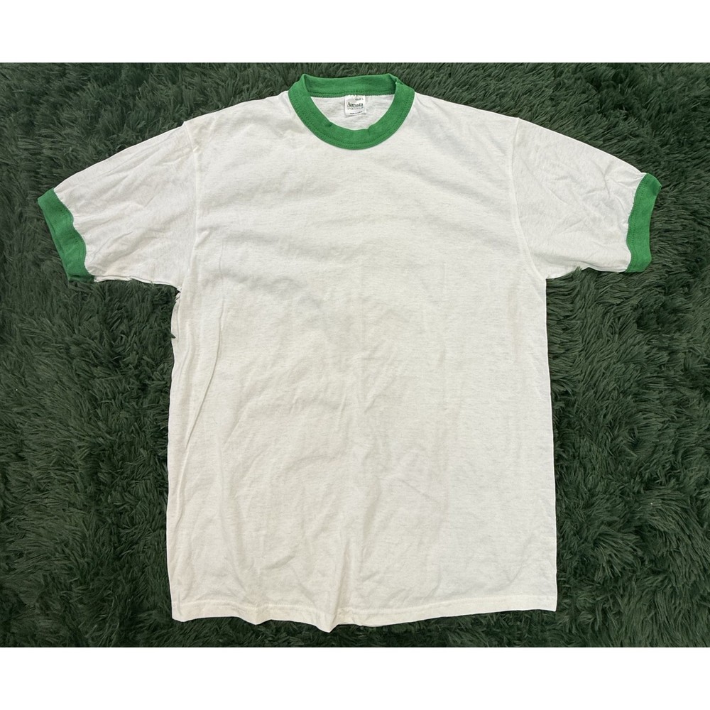Vintage Augusta Sportswear Men’s Adult L White Green Ringer T-Shirt Made in USA