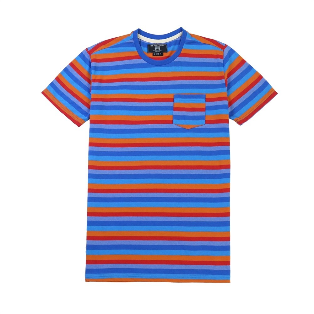 Beautiful Giant Men’s Fashion Striped Pocket T-shirt Crewneck Regular ORANGE