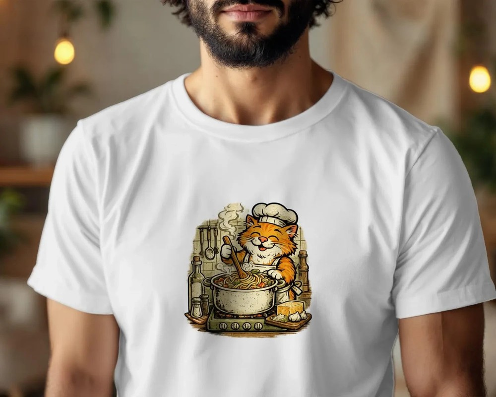 Chef Cat T-Shirt | Funny Cooking Cat Shirt | Cute Pasta Lover Tee | Retro Kitche