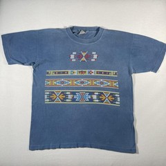 Vintage Southwestern Shirt Mens Large Blue Tribal Beaded Faded Soft Thin 90s