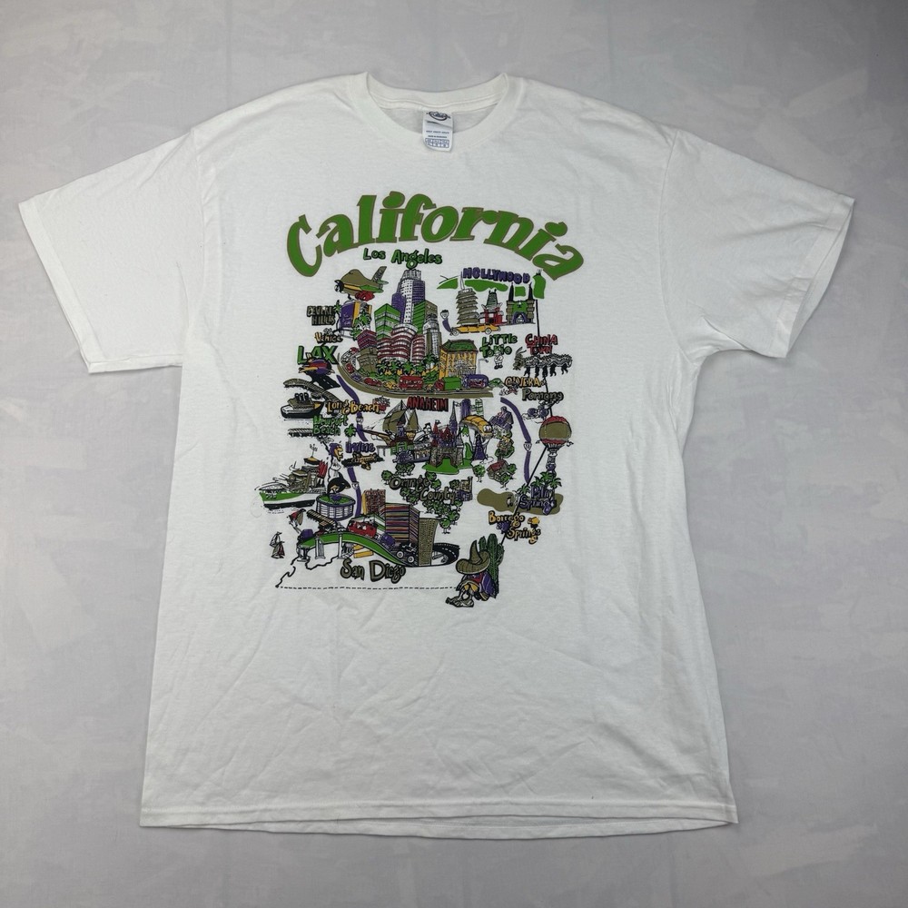 Vintage California Los Angeles Map Graphic T-Shirt Delta Pro Weight L