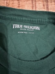 Mens True Religion Jeans Green Foil Silver T shirt 2 Double Sided Medium Buddha