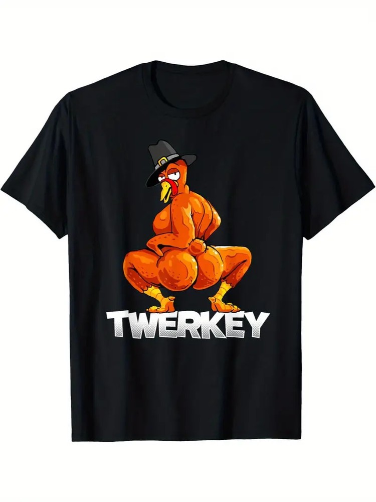 Men’s Breathable Cotton Crew Neck T-shirt with Twerkey Graphic – Comfortable, Ca