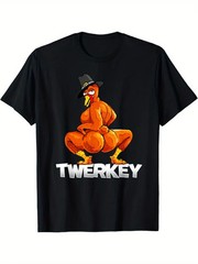Men’s Breathable Cotton Crew Neck T-shirt with Twerkey Graphic – Comfortable, Ca