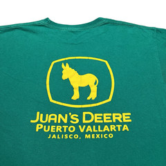 Vintage Juans Deere Parody T Shirt L Green Puerto Vallarta Mexico Funny Novelty