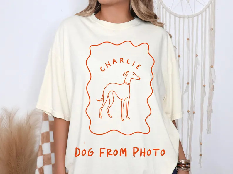 Custom Dog Photo Art Comfort Tee Personalized Pet Portrait Doodle Shirt
