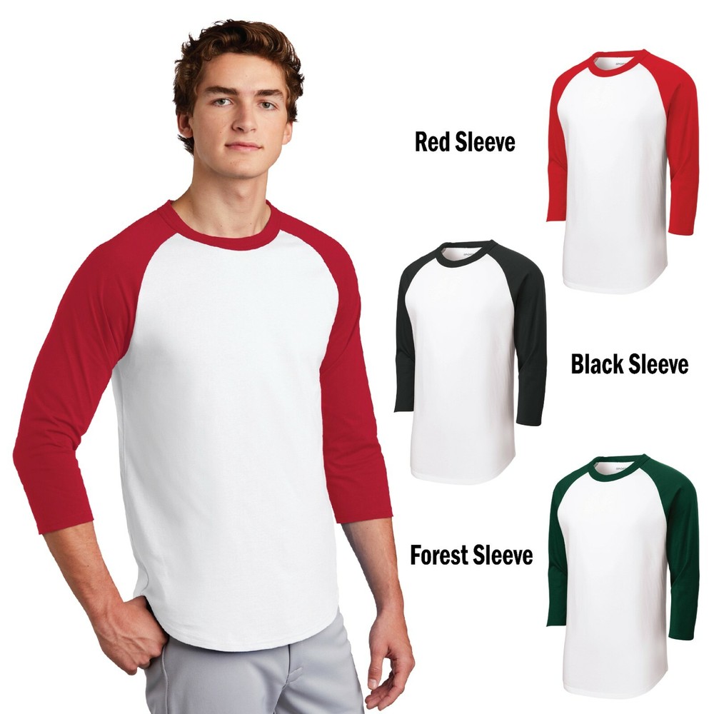 Sport-Tek Mens Colorblock 3/4 Raglan Sleeve T-Shirt Cotton Sports Jersey T200