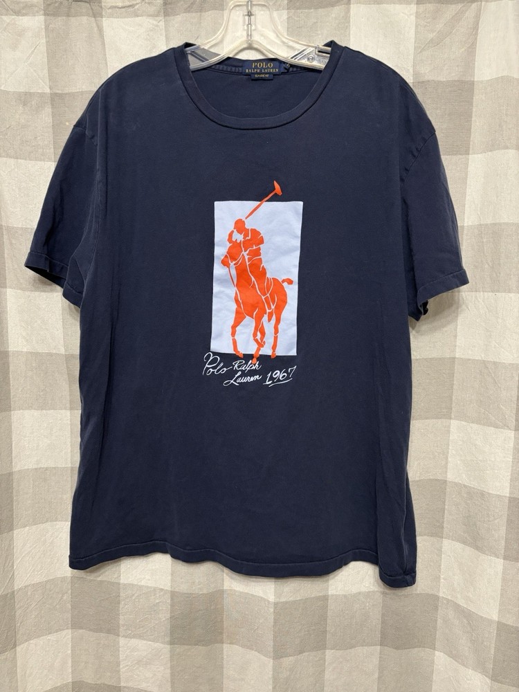 Polo Ralph Lauren Shirt Mens Large Navy Blue Crew Neck Classic Fit Preppy Casual