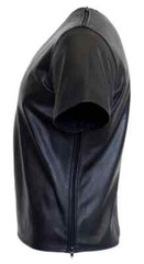 Men T-Shirt Black Stylish Handmade Lambskin Genuine Leather Casual Soft Summer