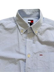 NWT Tommy Hilfiger Blue White Striped Button Down Oxford Shirt Size S