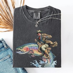 Cowboy Riding Rainbow Trout T-Shirt | Genuine Comfort Colors