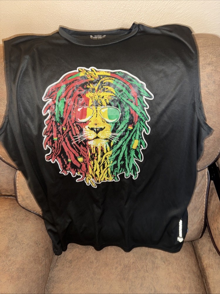 MENS UPF 50 + PROTECTION SLEVELESS BOB MARLEY LION GRAPHIC PRINT TSHIRT