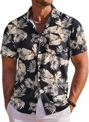 Men’s Hawaiian Shirt Short Sleeve Floral Button Down Tropical Beach Holiday Top