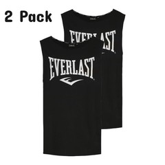Everlast Men’s Black Sleeveless Shirt Glenwood Tank Logo Vest – 2 Pack (S01)