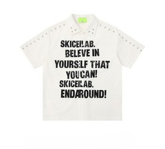 Studded Collar Graphic Polo Shirt Men Y2K Streetwear Oversized Cotton M-2XL