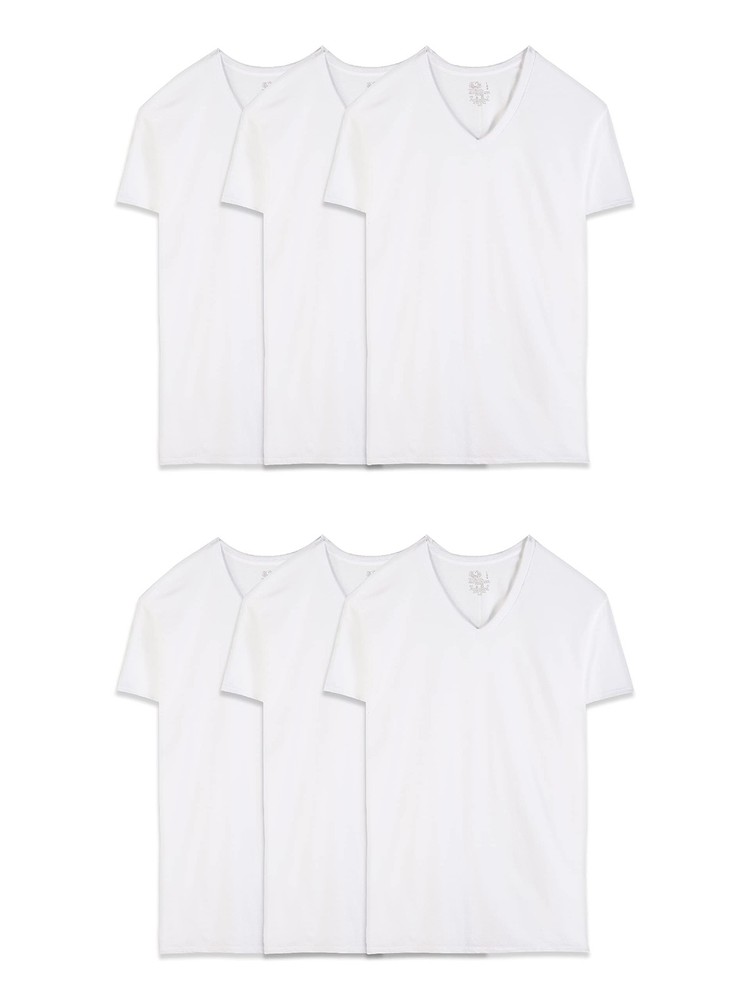 Fruit of the Loom mens Eversoft Cotton Stay Tucked Vneck Tshirt, Regular Whi…