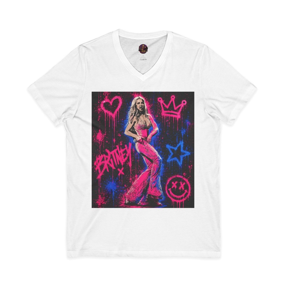 Retro Neon Pop Art V-Neck Graphic Tee Music Legend Streetwear Pink Shirt 3005