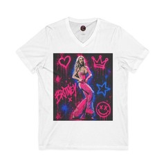 Retro Neon Pop Art V-Neck Graphic Tee Music Legend Streetwear Pink Shirt 3005