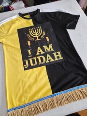 100% Cotton Two Tone Yellow/Black I Am Judah Tee Shirt Gold Fringes