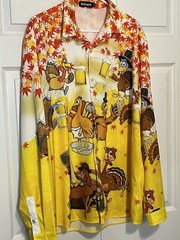 Atlanl Turkeys w/Beer Festive Thanksgiving Shirt XL Poly/Spandex Blend EUC