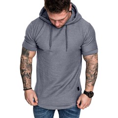 Men’s Hooded Short Sleeve Sporty T-Shirt Slim Gym Muscle Tee Hoodie Tops Blouses