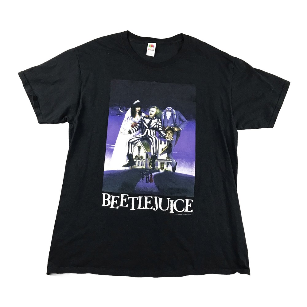 VTG Beetlejuice Shirt Men Large Black Short Sleeves Graphic Tee Movie Promo Rare