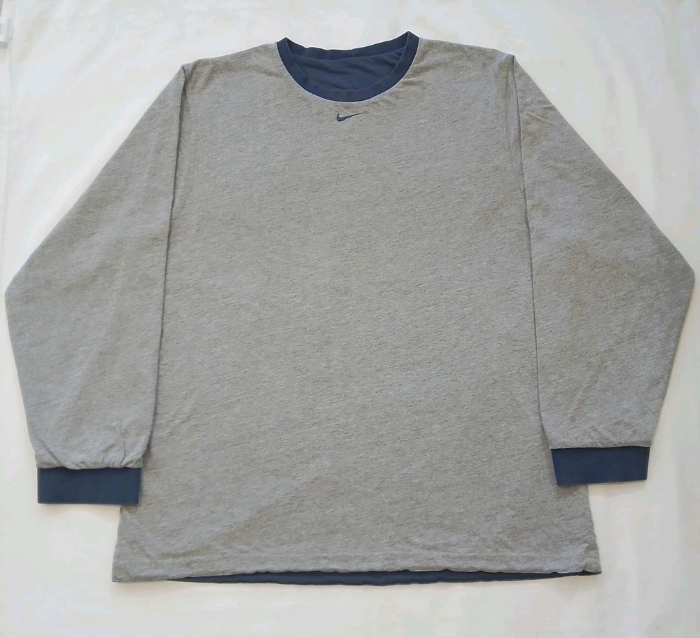 Vintage Nike Reversible Long Sleeve Shirt Mens Large Gray And Blue Heavyweight