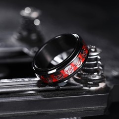 8mm Black Stainless Steel Fidget Rings, Men’s Wedding Rings Spinner Red Opal …