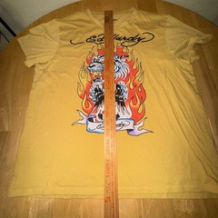 Ed Hardy Shirt Men’s XL Yellow Embellished Tattoo Motocycle Biker Rock Y2K Skull