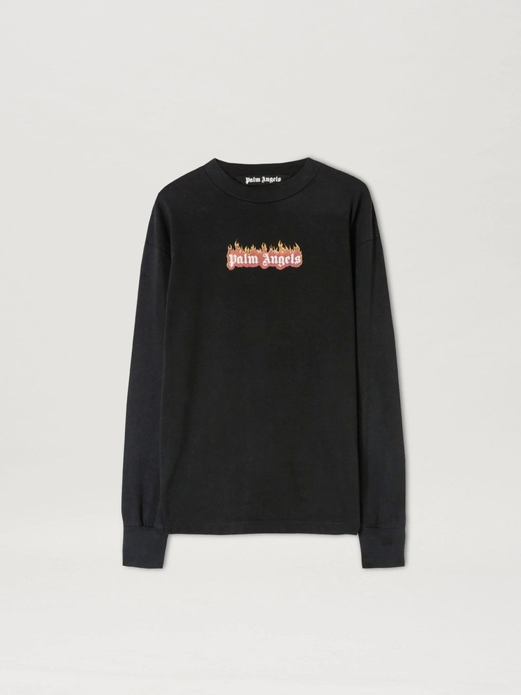 Palm Angels Burning Logo Classic Tee Long Sleeve Black Designer Shirt