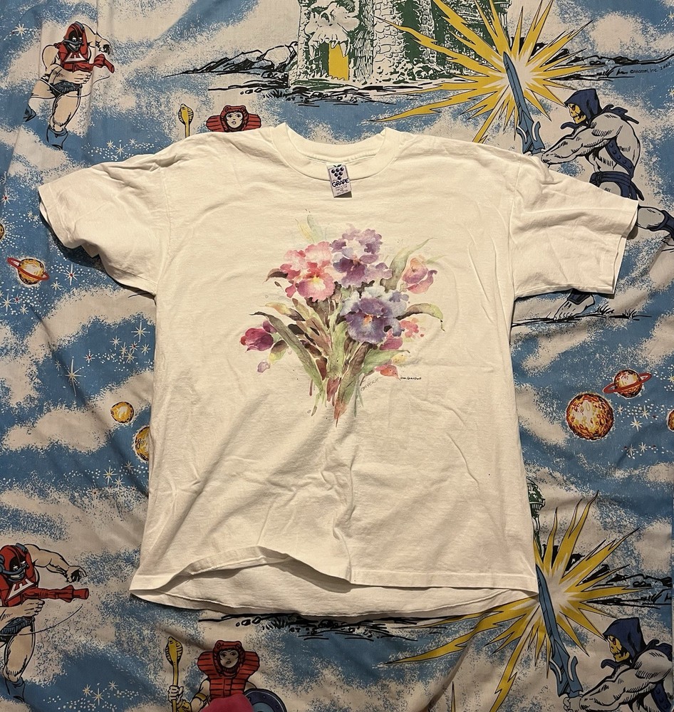 Vintage Soft As Grape Floral Art Shirt Unisex XXL 90s Flowers Water Color Single