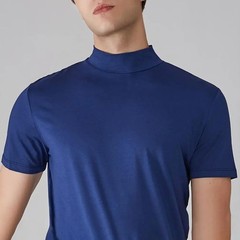 Men’s Slim Fit Half Turtleneck T-Shirt Summer Elastic Short Sleeve Casual Top Te