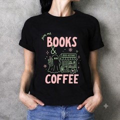 Books and Coffee Ghost Shirt Halloween Book Lover Gifts Reading Graphic Tee