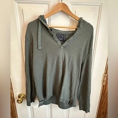 Jachs New York Mens Hooded Henley Top Size L Green 100% Cotton comfy casual