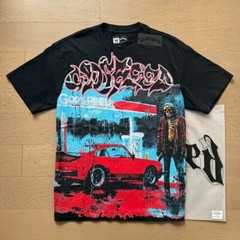 NEW Godspeed Rock Skeleton sports car print pattern Tee Washed Mens T-shirt