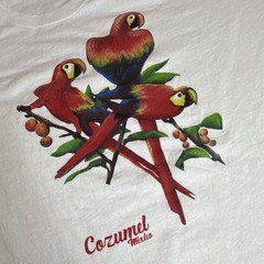 Yazbek White Cozumel Mexico Parrot Graphic Men’s Cotton Crew Neck T-Shirt 2XL