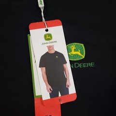 John Deere T-Shirt Mens Medium Black Embroidered Logo Short Sleeve Cotton Tee