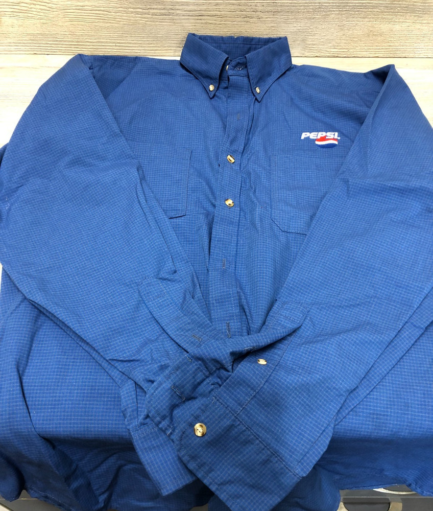 Vintage 80s Pepsi Salesman Uniform Shirt XL Button Up 16-16 1/2 Blue Riverside