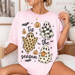 Tis The Season Fall Shirt Retro Ghost Pumpkin Halloween Autumn Unisex Tee Gift