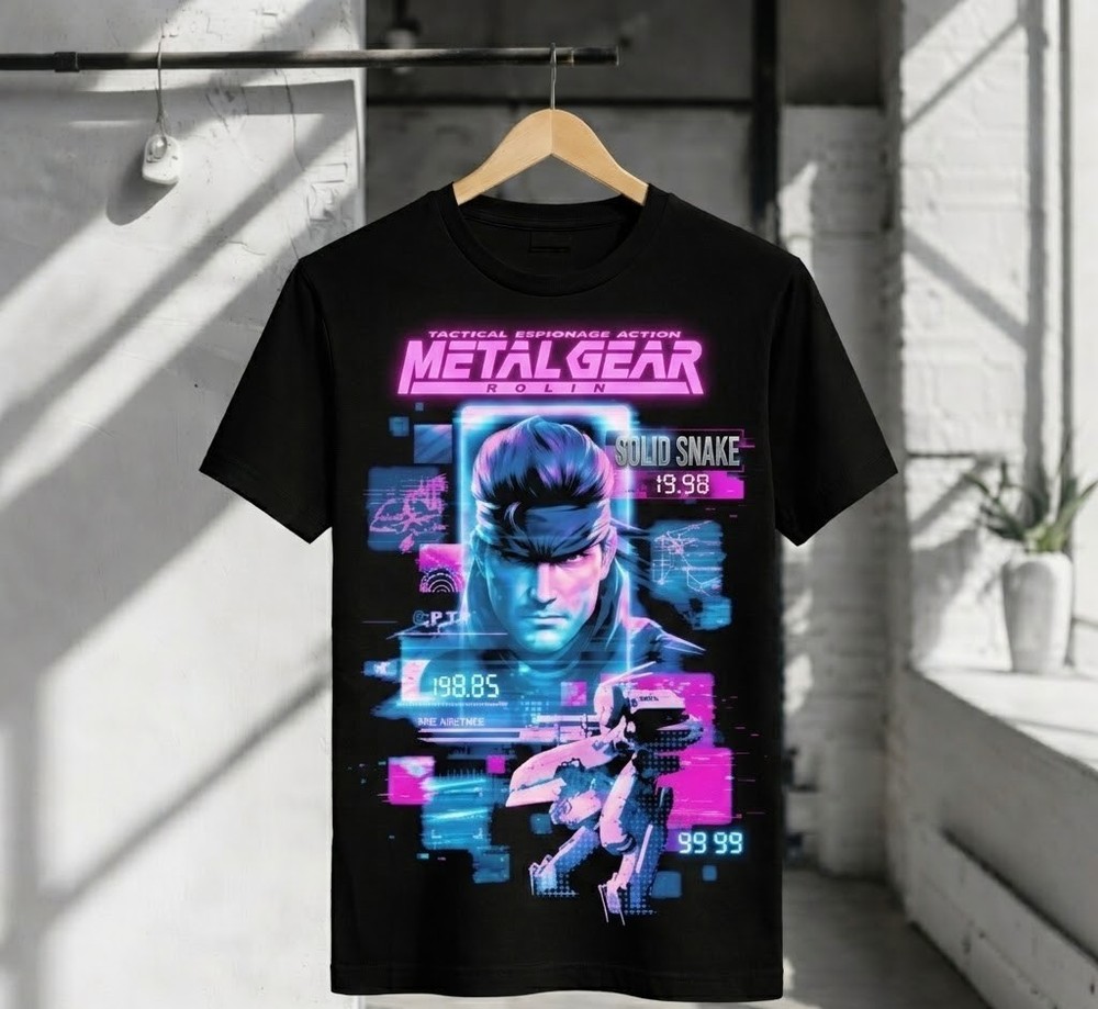Metal Gear Solid Snake Neon Retro Graphic T-Shirt Tactical Unisex Gamer Tee