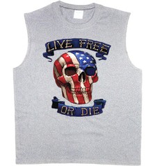 Men’s sleeveless shirt live free or die American flag skull muscle tee tank top
