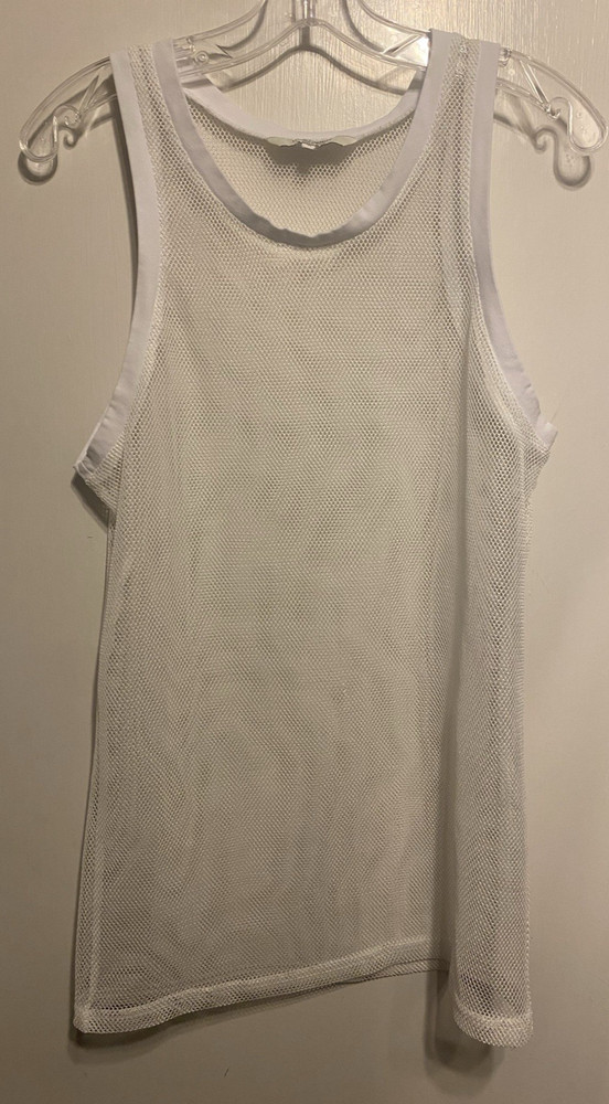 Men’s TureTrendy Fishnet Mesh Tank Top Vest White Stretch Size Small NWOT