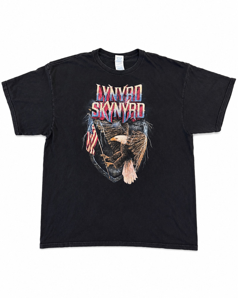 Lynyrd Skynyrd Eagle American Flag Black Concert T-Shirt Size XL Delta