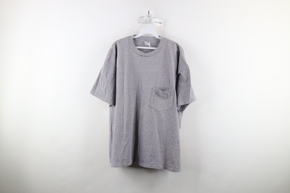 Vintage 90s Streetwear Mens XL Distressed Blank Pocket T-Shirt Heather Gray USA