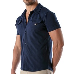 TOF PARIS Shirt Short-Sleeved Cotton Pique Shirt Navy 32