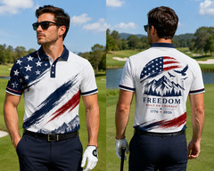 Patriotic Freedom Polo Shirt Mountain Eagle Golf Performance Casual Men (S-5XL)